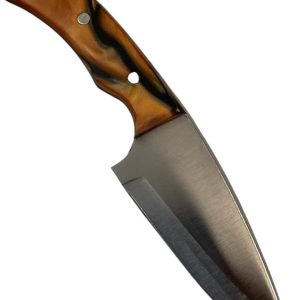 Faca Churrasco Inox Artesanal Faquinha Campeira Bainha Couro (LARANJA LISA)
